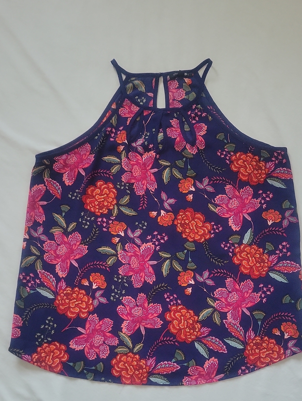 Papermoon Navy Halter Camisole with Pink & Orange Floral Print